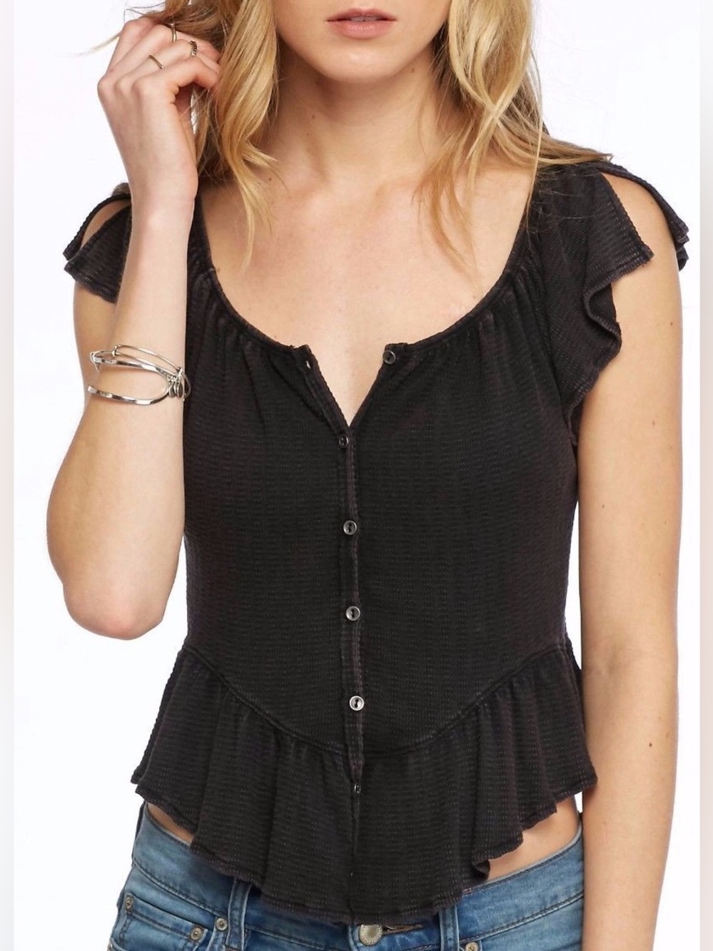 Free People coral short sleeve top